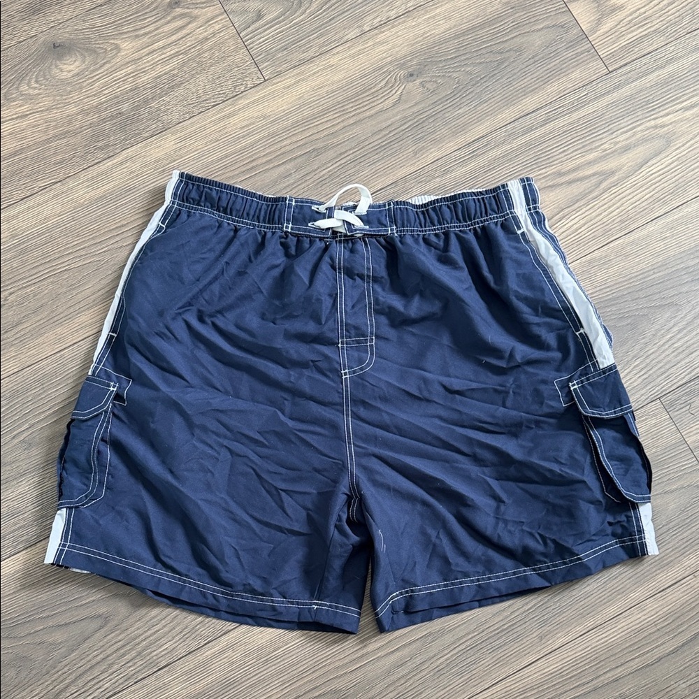Navy Men's Swim Trunks with Cargo Pockets